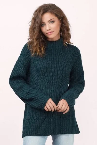 Navy Chunky Knit Sweater with Mom Jeans