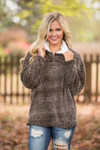 Grey Teddy Pullover with White Collar