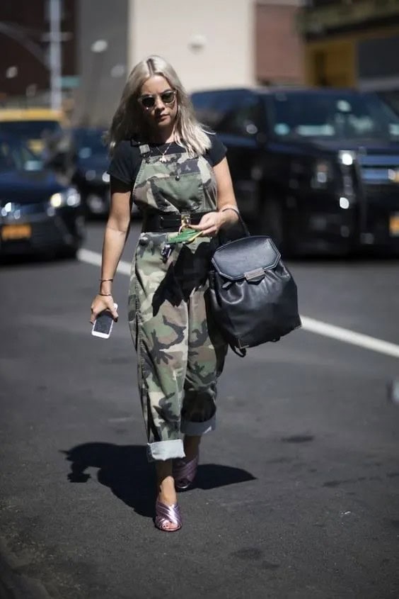 Black Rucksack and Camo Overalls