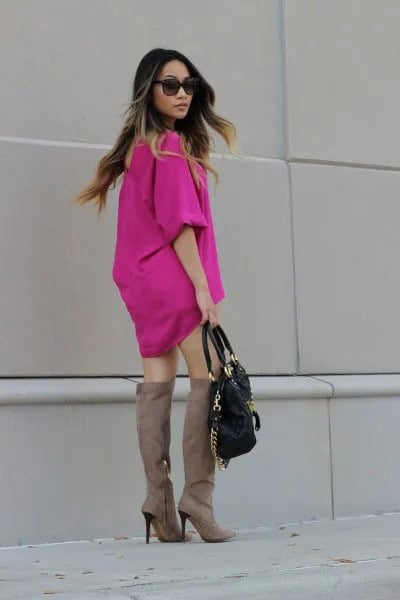 Wear with Neon Pink Chiffon Mini Shift Dress