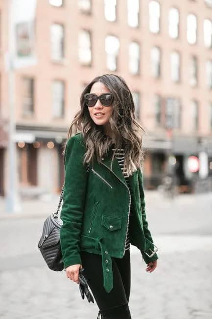 Breton Shirt and Green Suede Jacket