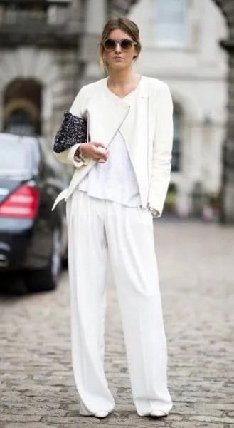 White Dress Pants with Matching Bomber Jacket