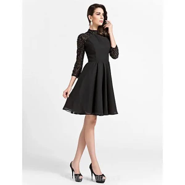 Black Lace Sleeve Skater Dress