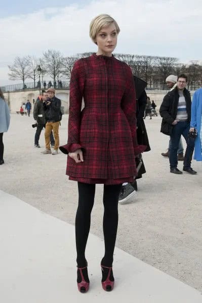 Black and Burgundy Tartan Fit and Flare Jacket Dress