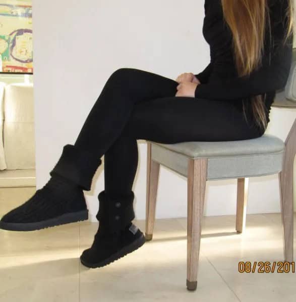 Black Form Fitting Sweater with Matching Mid-Calf Boots