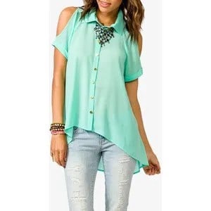 Cold Shoulder High Low Shirt with Jeans