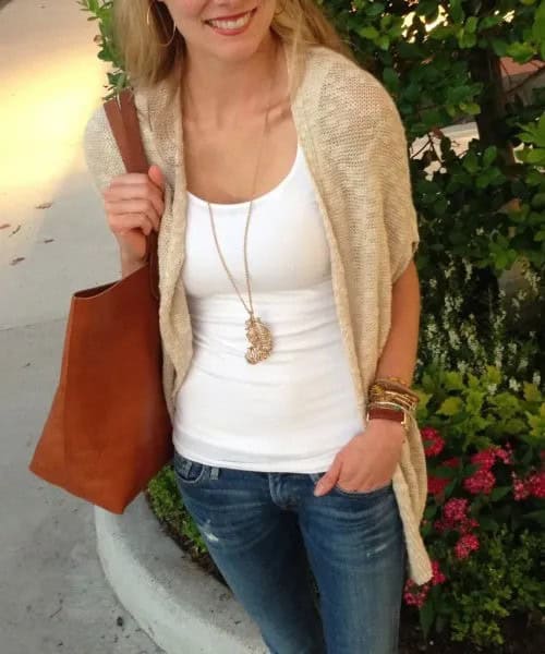 Crepe Shrug with White Vest Top & Jeans