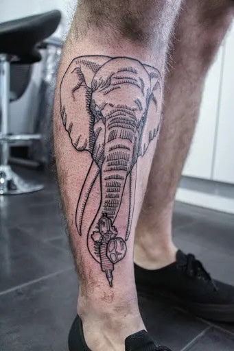 Elephant Holding Tattoo Machine Design