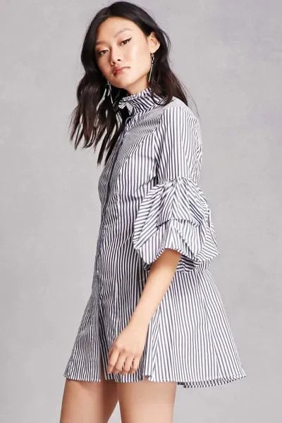 Black and White Striped Shirt Dress