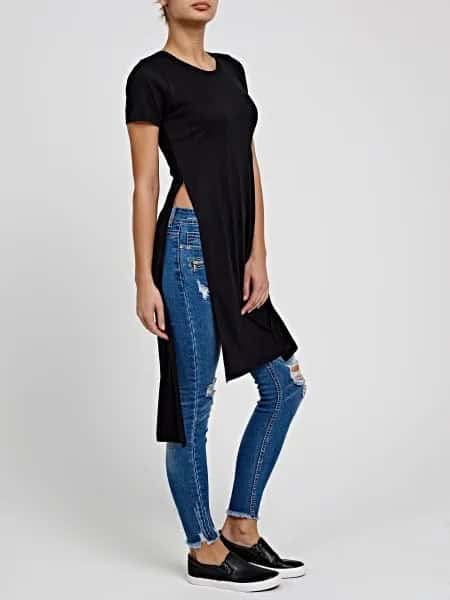 Black Long T Shirt with Canvas Sneakers