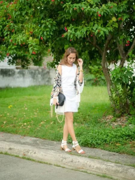 White Tank Top with Mini Pleated Skirt & Sandals