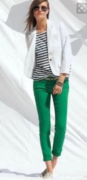 Wear with Black and White Striped Tee & White Blazer