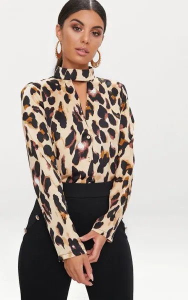 Leopard Print Keyhole Blouse with Black Skinny Jeans