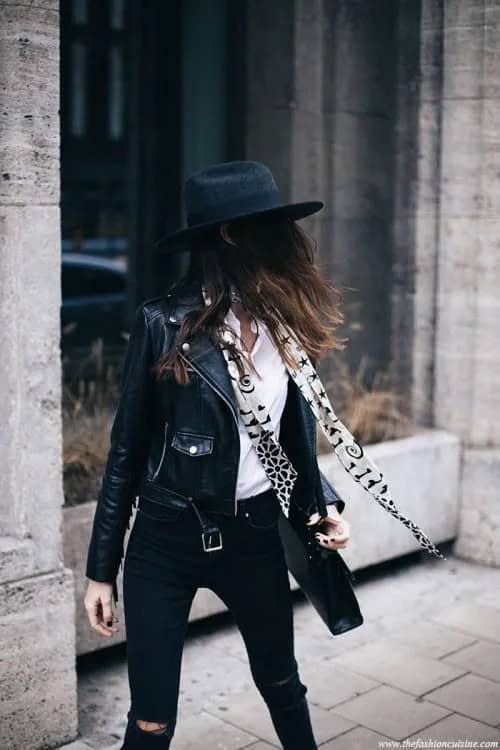 Black Leather Moto Jacket & Jeans