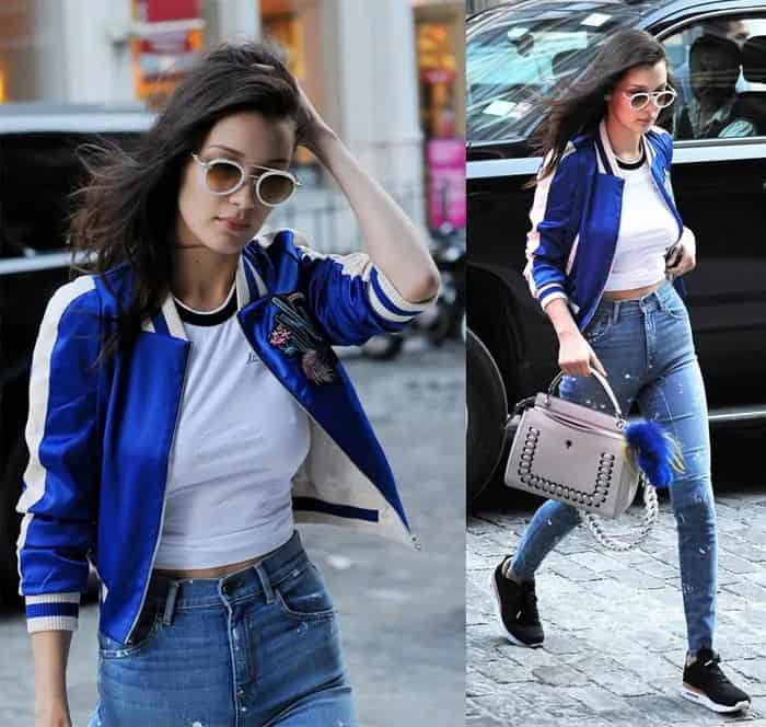 Blue Embroidered Bomber Jacket with White Tee