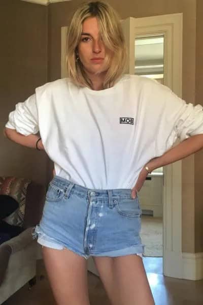 White Long Sleeve T Shirt with Mini Mom Jean Shorts