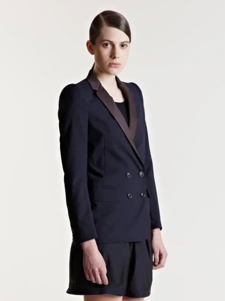 Black Double Breasted Suit Jacket with Matching Flowy Shorts