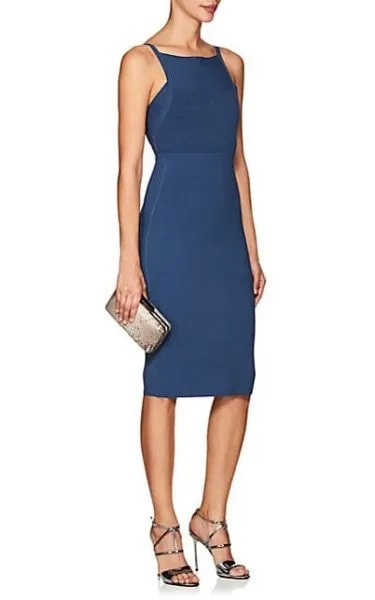 Purple Gathered Waist Midi Sheath Dress