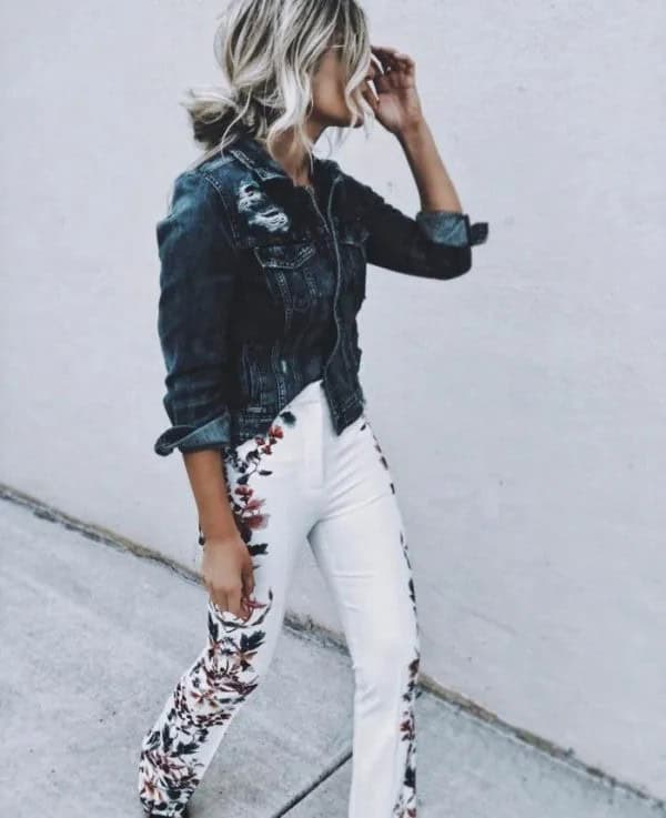 White Embroidered Jeans and Denim Jacket