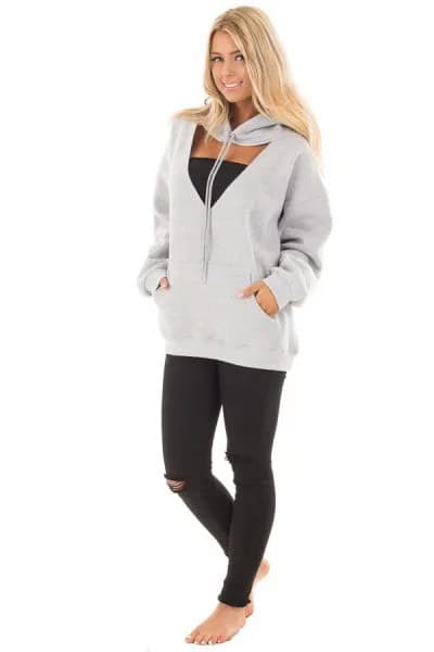 Grey Cut Out Hoodie with Black Tube Top