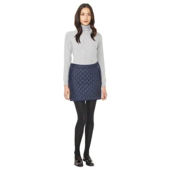 Navy Quilted Skirt with Grey Turtleneck Sweater