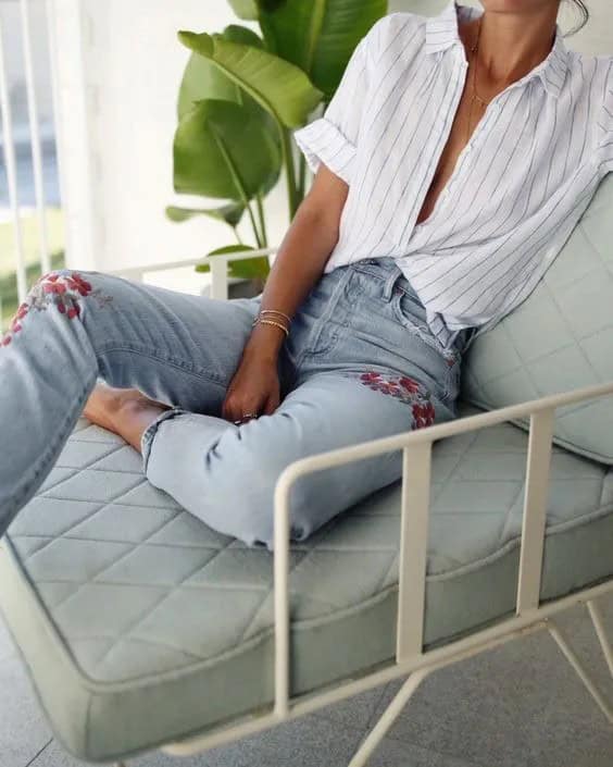 Embroidered Jeans and Striped Shirt