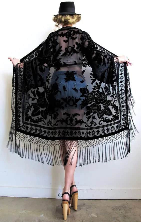 Floral Lace Details + Black Lace Kimono