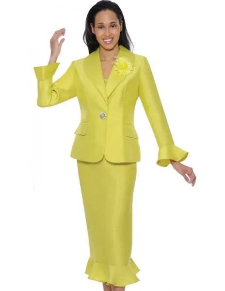 Gold Church Suit Jacket with Matching Ruffle Hem Midi Skirt