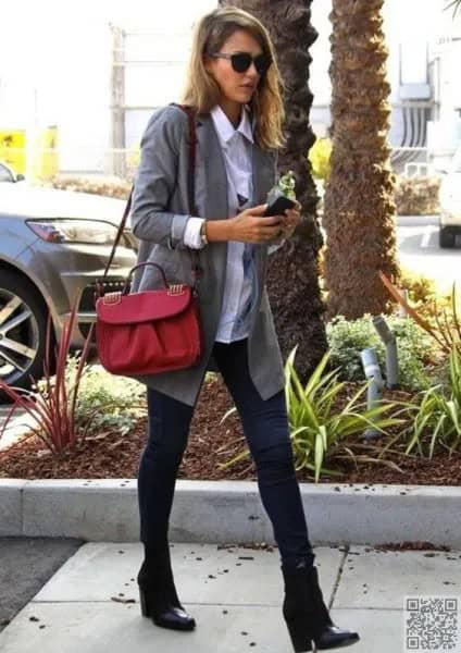 Grey Boyfriend Blazer with White Button Up Shirt