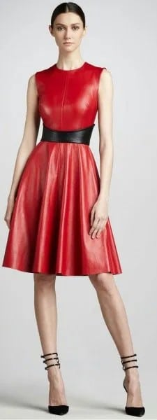 Red Sleeveless Fit and Flare Knee Length Dress