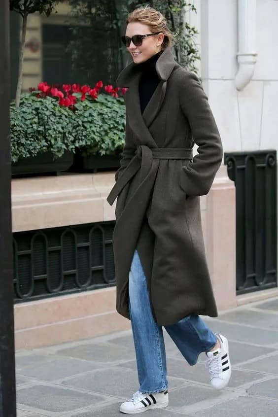 Olive Green Wool Wrap Coat