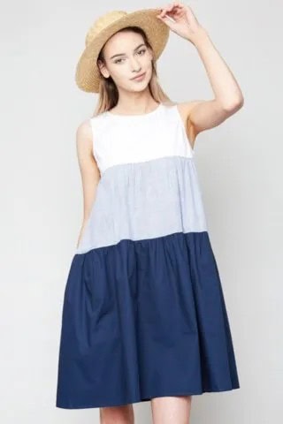 Blue Color Block Swing Dress