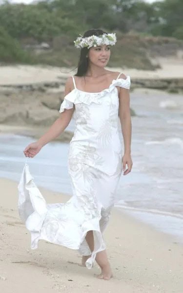 Cold Shoulder White Wedding Dress with Floral Headband