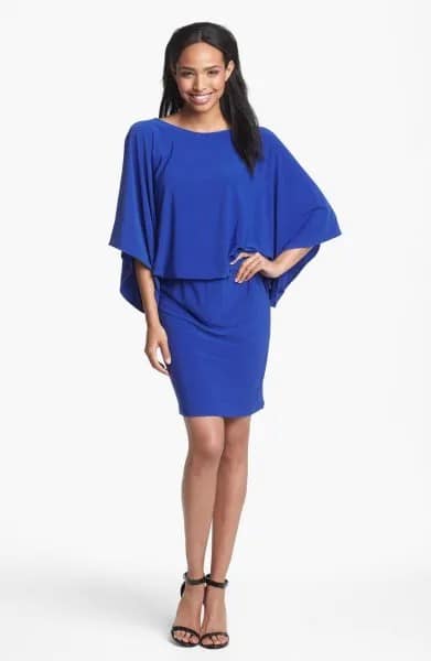 Royal Blue Batwing Mini Blouson Dress