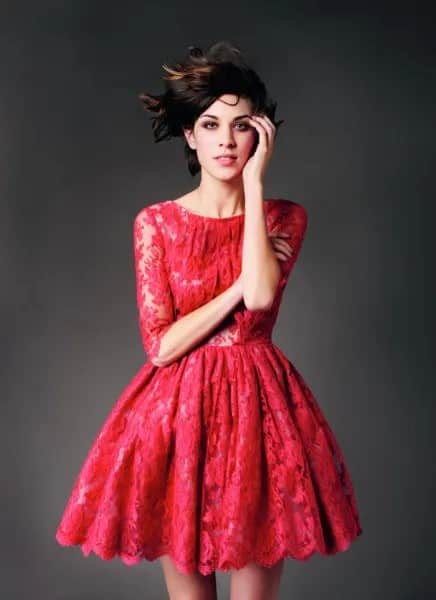 Half Sleeve Red Skater Lace Dress