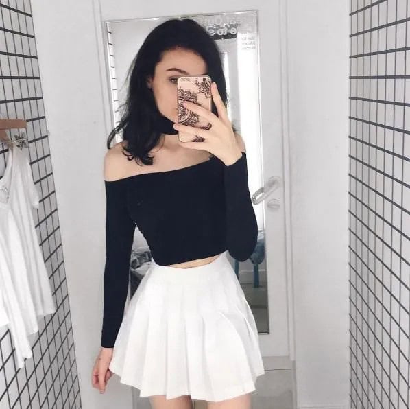 Wear with Black Off The Shoulder Long Sleeve Crop Top