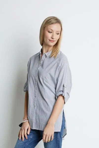 Blue Striped Oversized Shirt with Jeans