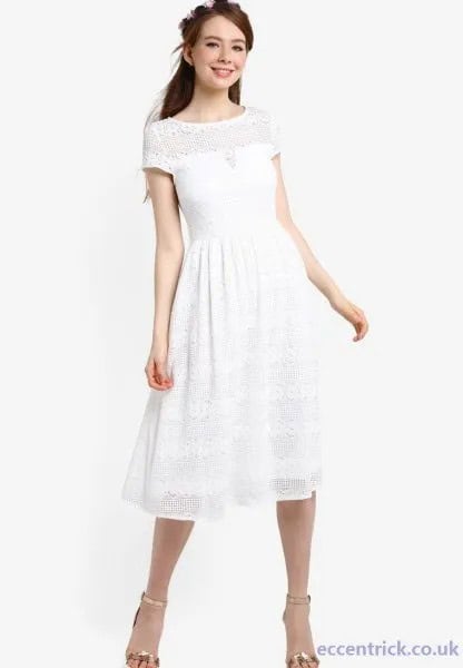 White Fit and Flare Short Sleeve Party Dress with Silver Open Toe Heels