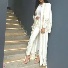 Long Lace Kimono with All-White Outfit