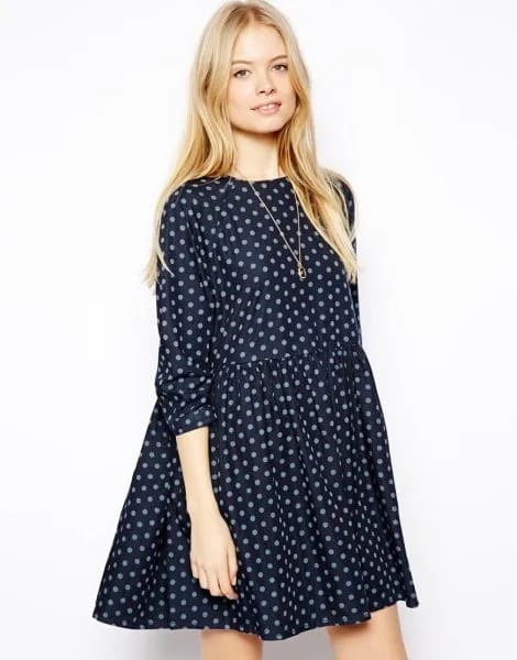 Black and Grey Polka Dot Swing Dress