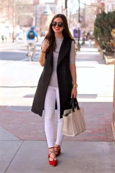 Black Long Vest with Grey Half Sleeve T Shirt