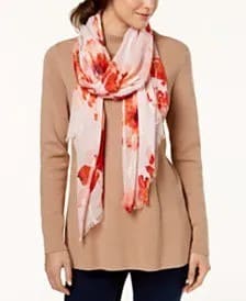 Crepe Sweater with White and Orange Satin Scarf