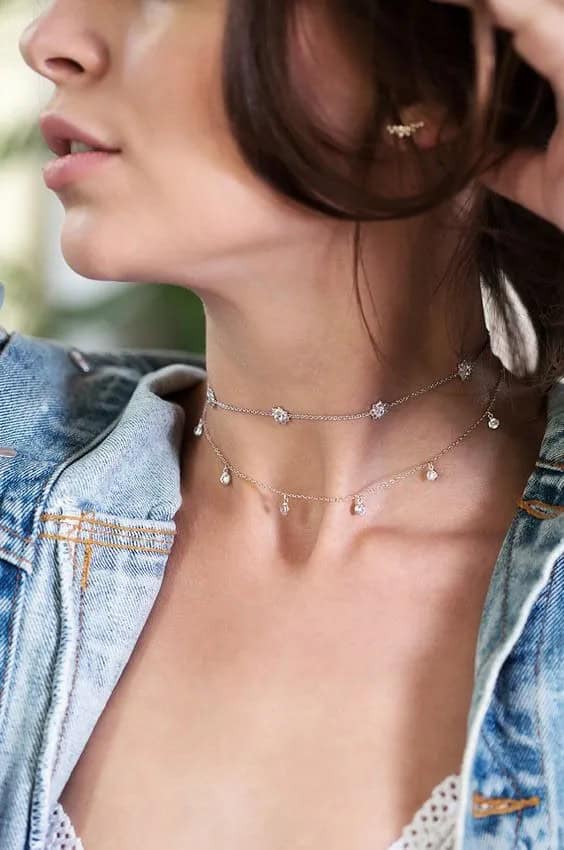 Delicate Necklace with Denim Jacket