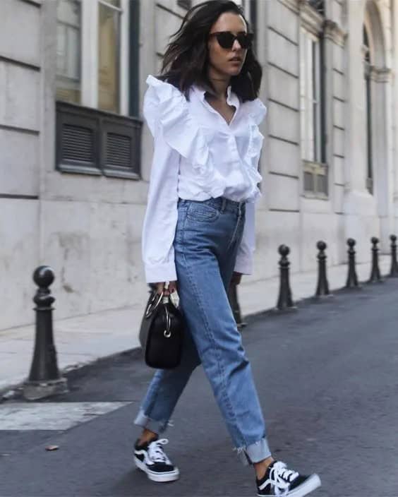 White Ruffles + Black Sneakers