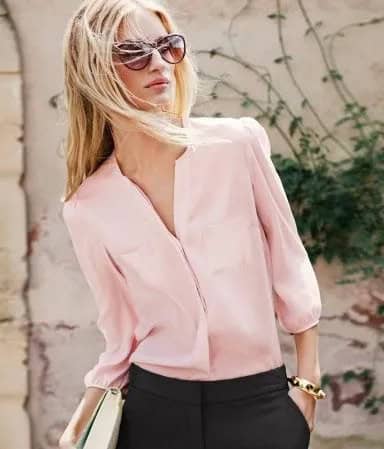 Light Pink Button Up Chiffon Shirt with Black Chinos