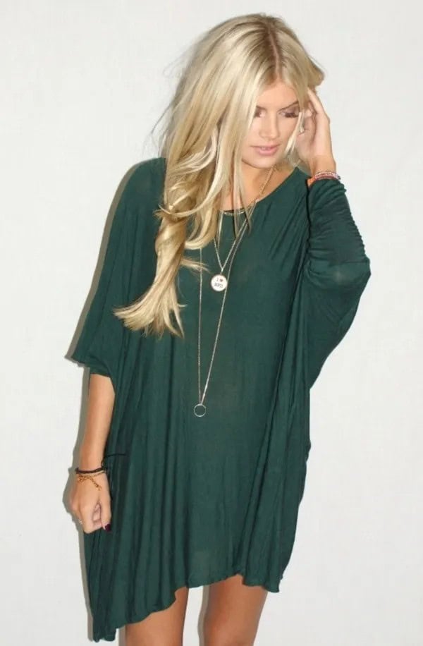 Long Sleeve Batwing T Shirt Dress