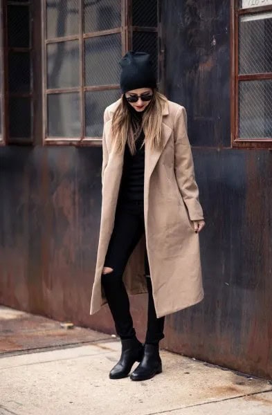 Longline Wool Coat with All-Black Outfit