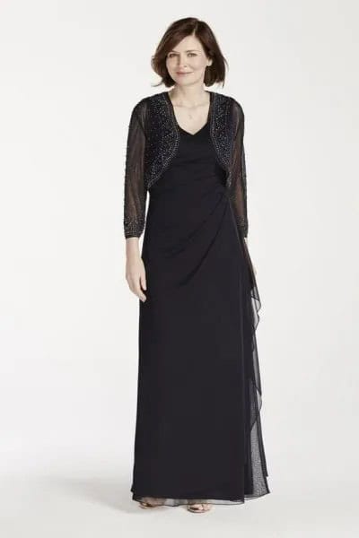 Black Mesh Short Jacket with Floor Length Sheath Dress