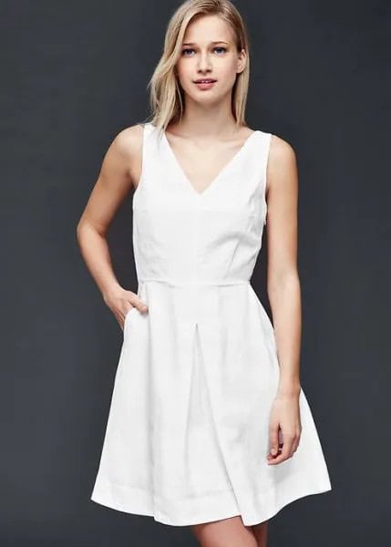 V Neck Linen Skater Dress