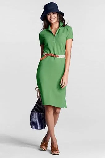 Forest Green Tie Waist Polo Shirt Dress with Felt Hat